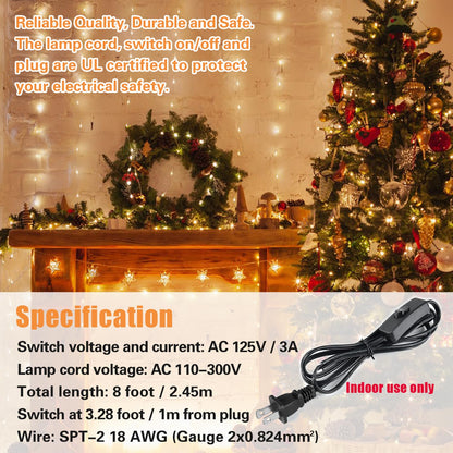 Asjeumt 2Pcs 8FT Lamp Cord with Switch Replacement Lamp Cord Switch Set with Plug 2 Polarized Black 18 AWG SPT-2 Wire ON OFF Button Switches 8 Feet DIY Rewiring Repairing Wiring Electrical Light Cords
