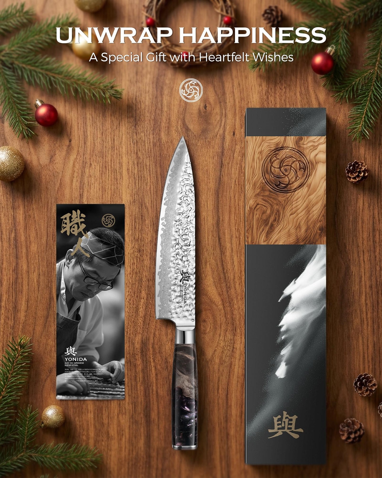 Japanese Chef Knife, 67-Layer Damascus Steel 8 Inch Kitchen Knife with AUS-10 Core, Professional Hand Forged Gyuto Knife with Gift Box, Ergonomic Handle, Ideal Valentine's Day Gifts for Men Women