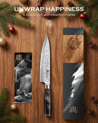 Japanese Chef Knife, 67-Layer Damascus Steel 8 Inch Kitchen Knife with AUS-10 Core, Professional Hand Forged Gyuto Knife with Gift Box, Ergonomic Handle, Ideal Valentine's Day Gifts for Men Women