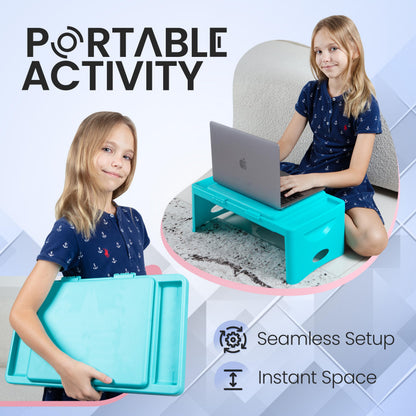 Loddie Doddie Foldable Lap Desk - Teal Blue, 9.75 x 12 in - Portable Desk & Lap Table with Storage Pocket - Table for Bed & Laptop Bed Tray - Car Seat Tray for Kids Travel