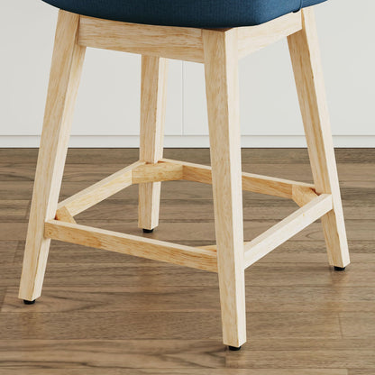 Erdoru Swivel Counter Height Bar Stools Set of 2, Modern Fabric Swivel Barstools with Contoured Back and Solid Wood Legs, Upholstered Counter Stool Bar Chairs for Kitchen Island, Home Bar, Blue