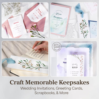 Wanderings Handmade White Deckle Edge Blank Paper - 4" x 6" - Pack of 50 - Watercolor/Mixed Media Paper - Save the Date Invitations Greeting Cards Notes DIY Arts Crafts - Thick 150 GSM