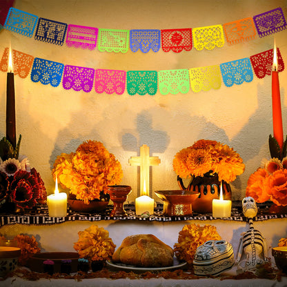 7 Pack Papel Picado Banner Mexican Party Fiesta Flag Cinco De Mayo Theme Party Decorations Day of The Dead Felt Garland Dia De Los Muertos Decor for Mexican Birthday Party Supplies, 68.6 ft Total