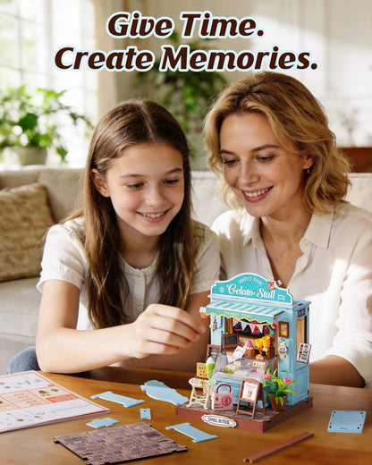 Rolife DIY Miniature Kit Mini Building Dollhouse Gelato Stall, Miniverse Lifestyle Mini Bookshelf Decoration, DIY Hobbies for Craftsman (Gelato Stall)