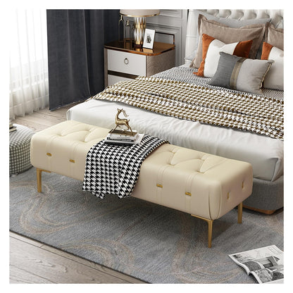 Bedroom End of Bed Bench Upholstered Tufted Bench with Upholstered Seat, Foot Stool with Sturdy Metal Legs, Leather Bench for Bedroom Living Room Entrance Ottoman Couch Bench (Color : Beige, Size :