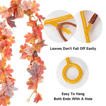 IPLNTS 2 Pack Fall Leaf Garland 5.7ft/Piece 3D Artificial Maple Leaves Autumn Garland Fall Thanksgiving Decorations for Home Fireplace Wall Table Party Porch Indoor Outdoor Decor