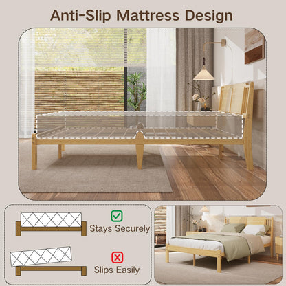 COMASACH Full Size Bed Frame with Headboard, 14 Inch Full Bamboo Wood Platform Bed, Heavy Duty Metal Slat Support, No Box Spring Needed, Easy Assembly