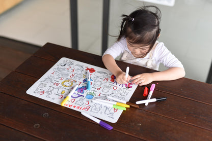 HeyDoodle Into The Wild Classic Doodle Mat – Reusable Silicone Alphabet Coloring Mat for Toddlers and Kids – Educational Animal Activity Pad with 9 Markers – Mess-Free Travel Toy – Ages 3-7