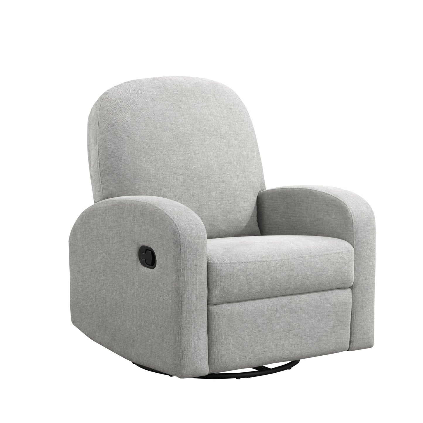Relax-A-Lounger Palmdale 37.4" Swivel Rocker Manual Pull-Handle Recliner, Soft Modern, Pocket Coil Comfort, Black Metal Swivel Base Leg, Soft Chenille Fabric, Light Gray