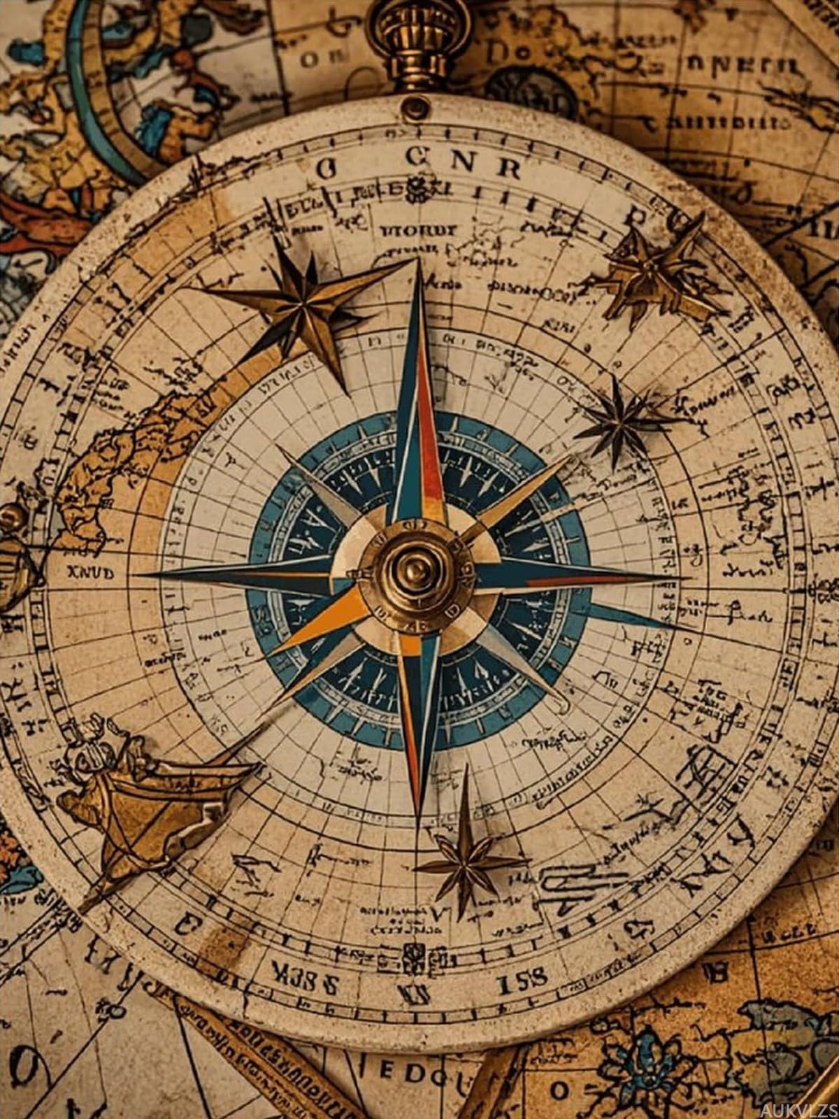 AUKVLZS Compass and Old World Map 5D Diamond Painting Kits for Adults Beginners Diamond Art Kit DIY Round Full Drill Diamond Dots Paintings Gem Art Kits and DIY Crafts for Home Wall Decor 12"x16"