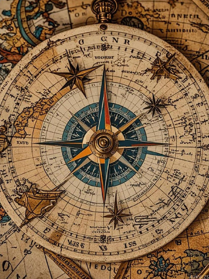 AUKVLZS Compass and Old World Map 5D Diamond Painting Kits for Adults Beginners Diamond Art Kit DIY Round Full Drill Diamond Dots Paintings Gem Art Kits and DIY Crafts for Home Wall Decor 12"x16"