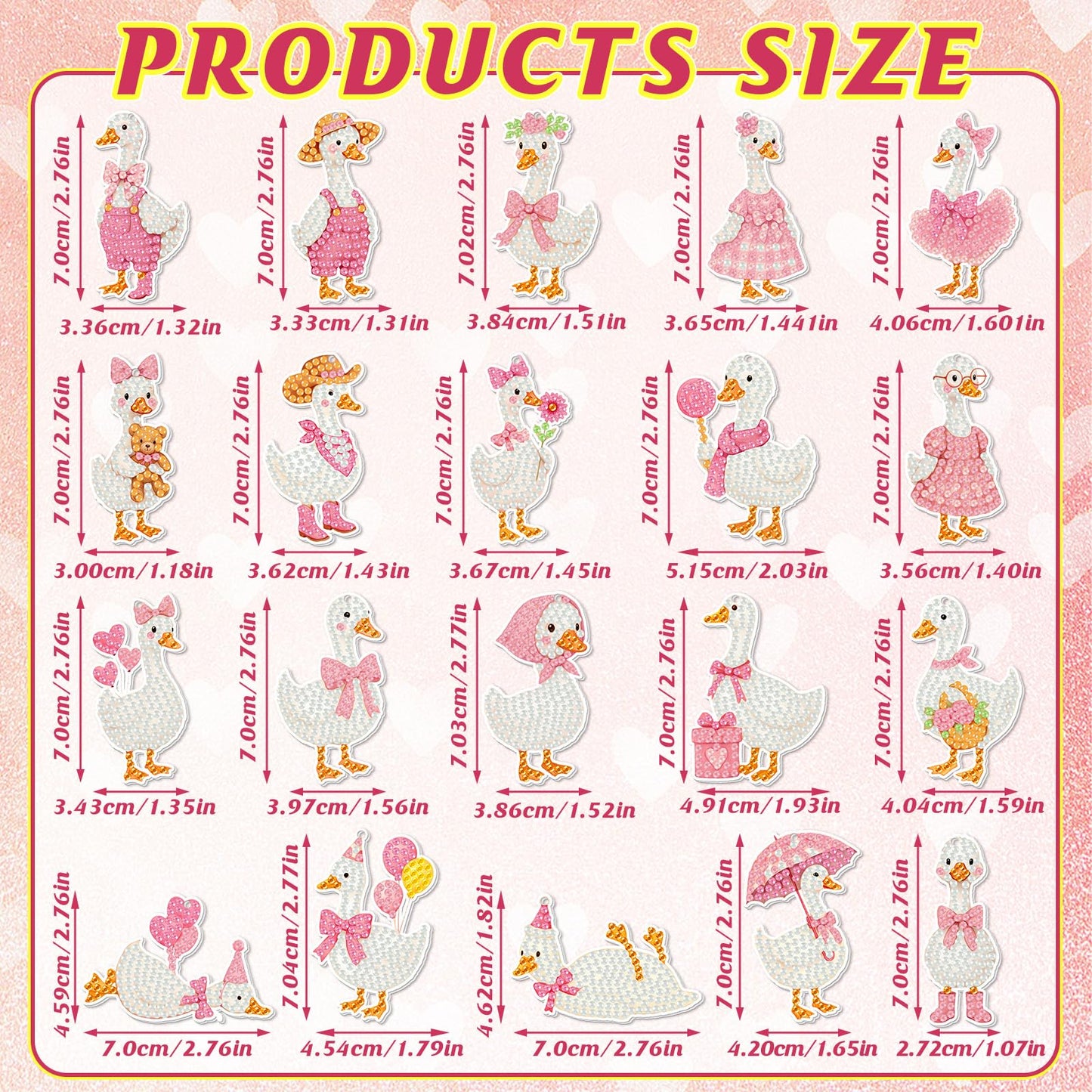 FairySandy 20 Pcs Silly Goose Diamond Painting Keychains Pink Bow Goose Diamond Key Chain Kits for Adults 5d Single Side Cute Farm Animal Hanging Ornament for Beginners DIY Crafts Party