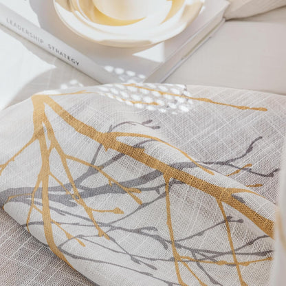 FMFUNCTEX White Sheer Front Door Curtains, 40 Inches Long Yellow Grey Print Branch Tree Half French Panel, 50 Inches