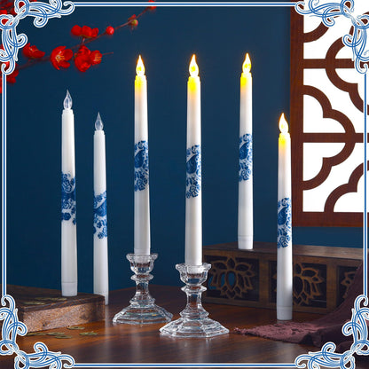 Conelist 6 Pcs Chinoiserie Flameless Candles 10 Inch Blue and White Candles Battery Operated LED Candlesticks Chinoiserie Decor for Wedding Table Centerpiece Home Party Decor Gifts