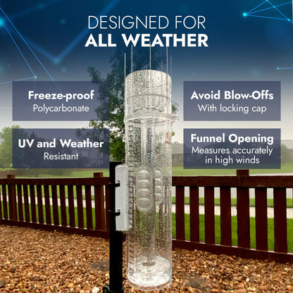 CLIMALYTIC Tropo Rain Gauge & Snow Gauge - Freeze-Proof All Weather Gauge for Extended Outdoor Use - Large 13.5” Capacity - Professional, CoCoRaHS-Approved Accuracy - Easy-to-Use Rain & Snow Meter