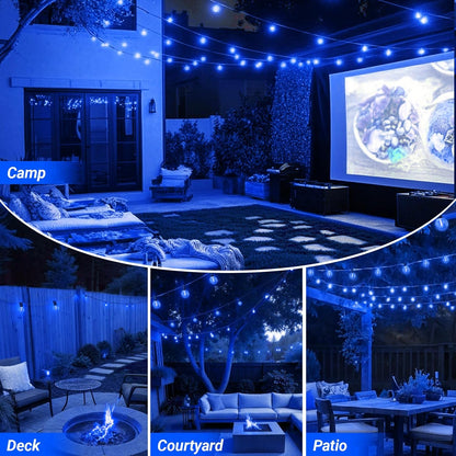 26FT 12+1 Bulbs, LAMPHOME Blue LED Outdoor String Lights, Patio Lights with Shatterproof Edison UL Waterproof