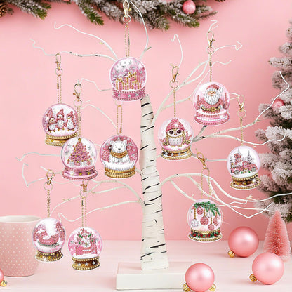 WILLBOND 30 Pcs Pink Crystal Ball Diamond Art Kits for Adults Pink Snowflake Gnome Diamond Painting Ornaments DIY Double Sided Keychain Kits Christmas Winter Key Ring Art Pendant Xmas Tree Decor