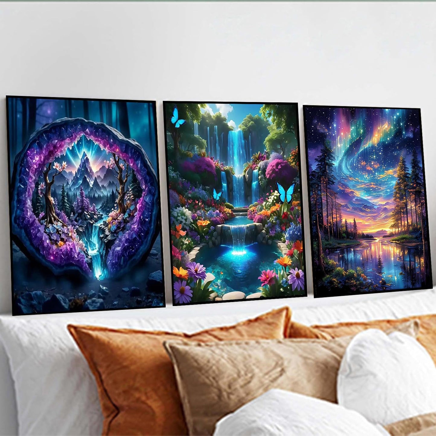 3 Pack Diamond Art Kits for Adults, Starry Sky Lake Diamond Painting Kits for Adults, 5D DIY Round Drill Gem Art Paint with Diamonds Dots Crafts Kits for Home Decor Gift 12x16inch (Landscapes)