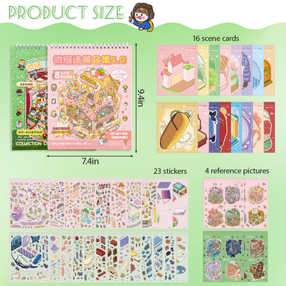 UTOUMON 2 Books Big Size 3D Sticker Scenes Book 16Pcs DIY Make Your Own Scene House Stickers Therapy for Adults Relief Stress Pass The Time (Style 4)