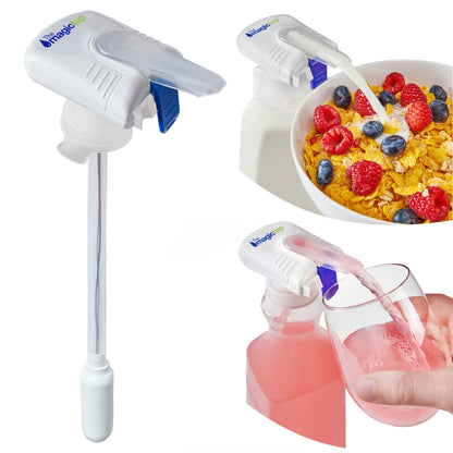 Magic Tap Automatic Drink Dispenser for Fridge, White (1 Pack), No Spill Milk Dispenser for Fridge, Automatic Milk Dispenser Pump for Gallon Jugs, Water & Juice, Fits Most Bottles, Batteries Required