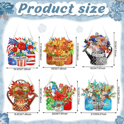 Chitidr 6 Pcs Seasonal Diamond Art Kits Diamond Art Flower Hanging Signs Diamond Art Kits for Adults Diamond Art Ornaments Winter Christmas Diamond Kits for Summer Fall Wall Door Decoration