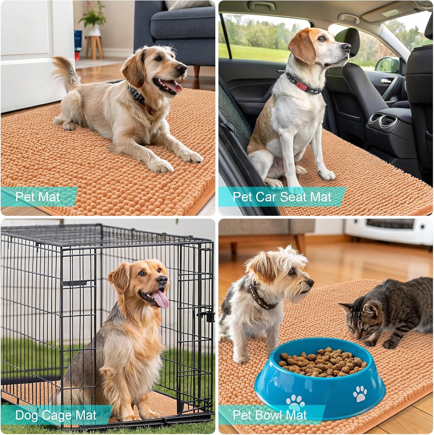OLANLY Dog Door Mat - Absorbent Non-Slip Washable Chenille Mat for Muddy Paws | 70x24 Inches, Orange
