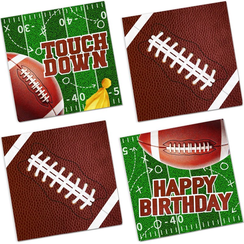 Football Birthday Party Decorations Napkins, 48Pcs Football Party Supplies Paper Touch Down Napkin Brown Football Napkins for Game Day Tailgate Sport Birthday Party Decorations