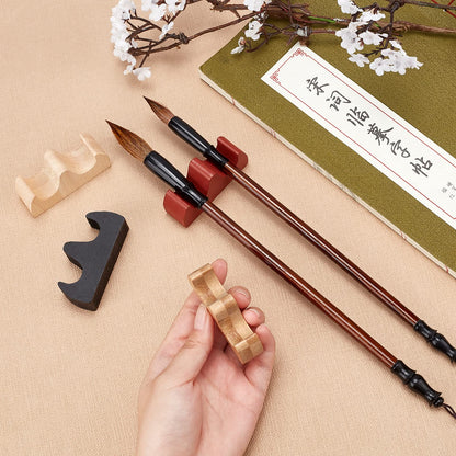 PH PandaHall 8pcs Painting Brush Rest Stand 4 Color Calligraphy Brush Holder Fire Shaped Wooden Writing Brush Rack Flat Weightpaper for Chinese New Year Writing Brushes Calligraphy Practice