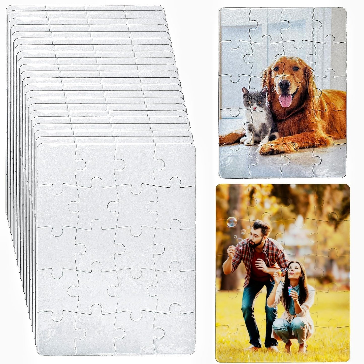 Tlence 24 Sets Blank Sublimation Puzzle, A5 Size 20 Pieces White Jigsaw Puzzles, Heat Press Thermal Transfer Puzzle Bulk, DIY Custom Printing Craft Arts for Handmade Supplies Party Decorating
