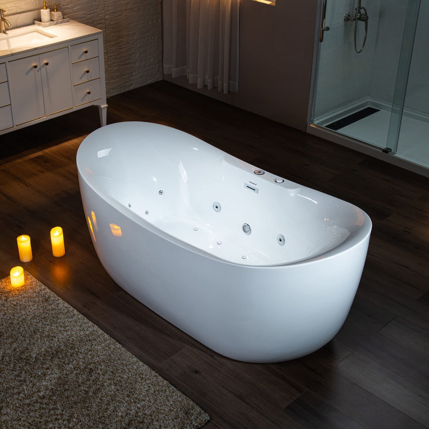 WOODBRIDGE 72" x 35-3/8" Whirlpool Water Jetted and Air Bubble Freestanding Heated Soaking Combination Bathtub with LED control panel, BJ400