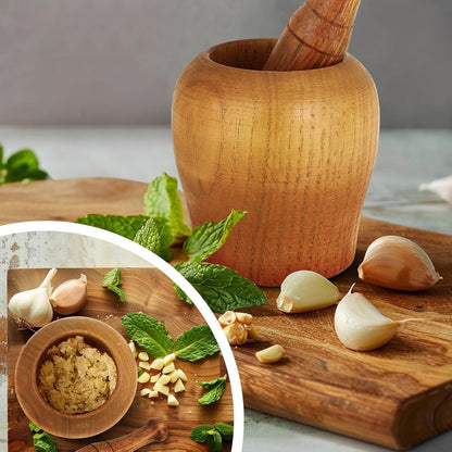 Handmade Acacia Wood Mortar and Pestle - Ideal for Spices, Herbs, Garlic, and Kitchen Essentials