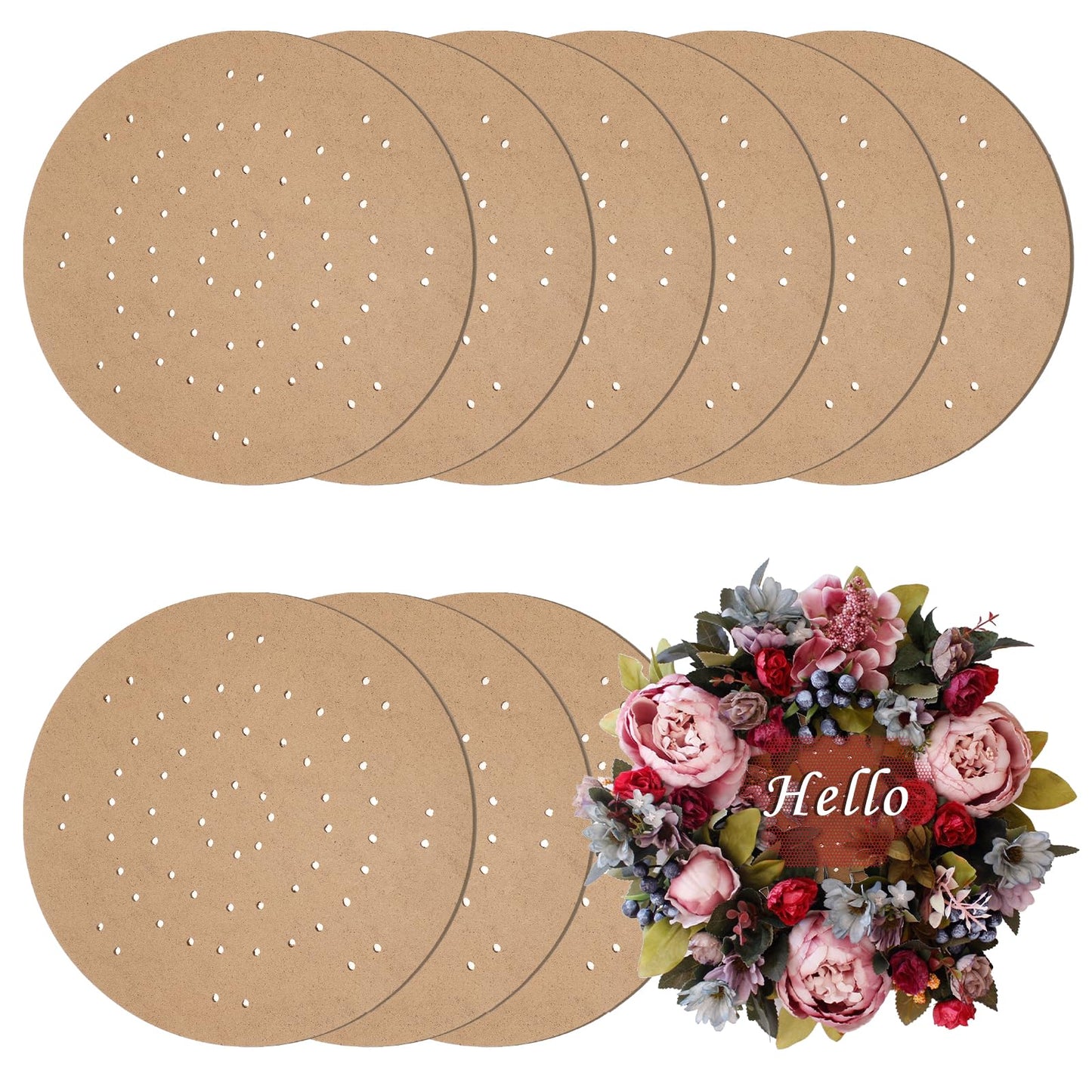 OGANAZI 9 PCS 10 Inch Wreath Boards with Holes, Wood Board Forms with 100 Nylon Ties, DIY Round Frame Decorative Flower Boards Wreath Making Supplies for Wedding, Christmas, Home Decor