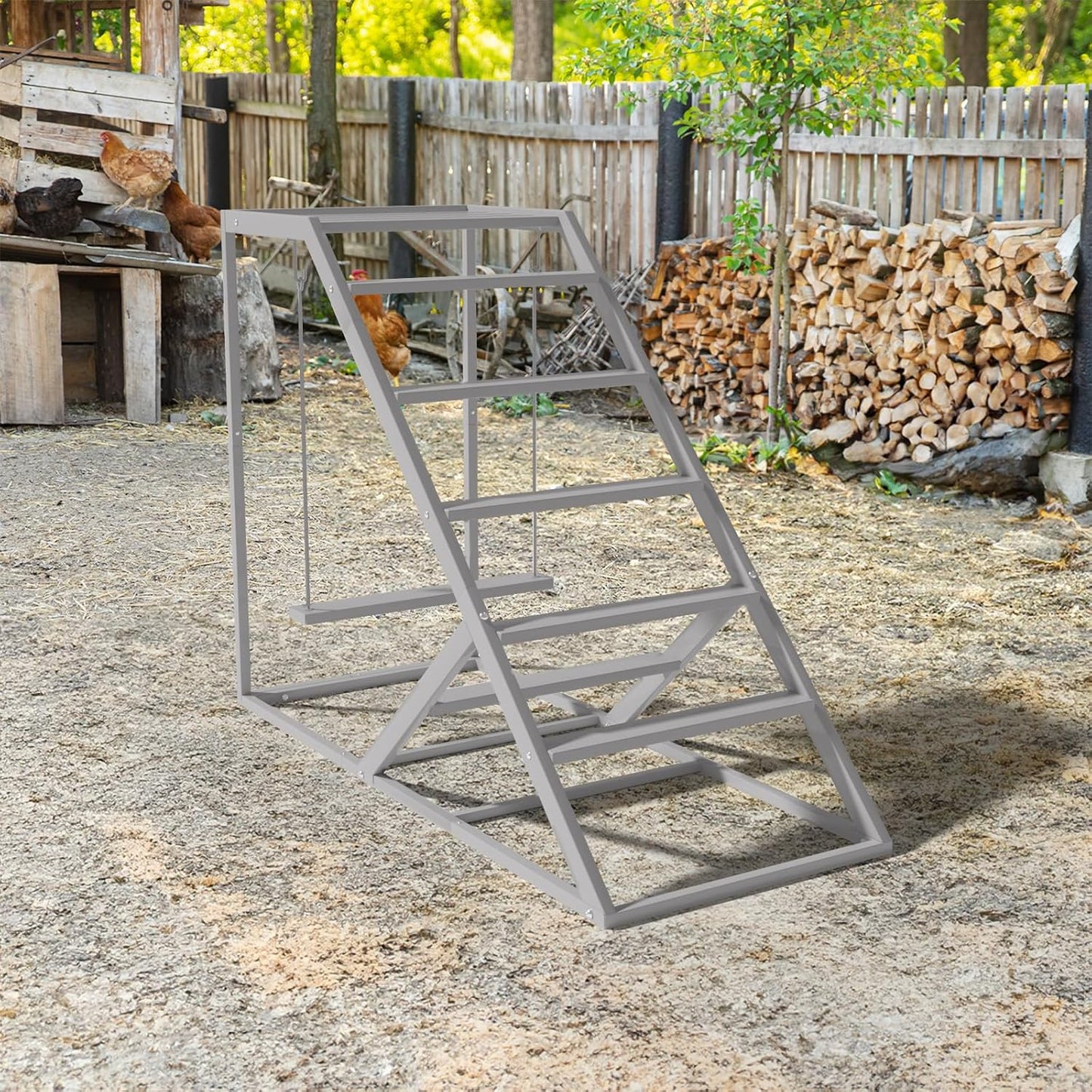 Set Chicken Perch for Coop with Ladder, Chicken Roosting Bars for Chickens in Coop with Swing Wooden Run Accessories