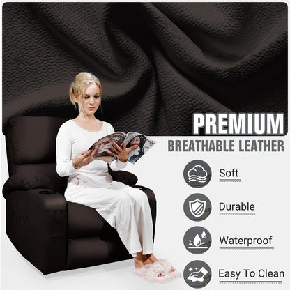 LAFWELL Rocking Recliner Chair, Massage Rocker Recliner Chair with Vibration Massage and Heat,360° Swivel Recliner Chairs, Living Room, Bedroom, Nursery, RV, Brown