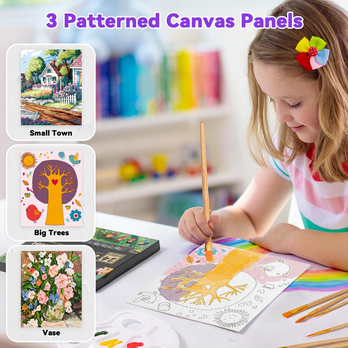 DRAWLEX 39 PCS Paint Set, Painting Kit with 24 Acrylic Paints, 8 Brushes, Art Supplies Set for Kids Adults