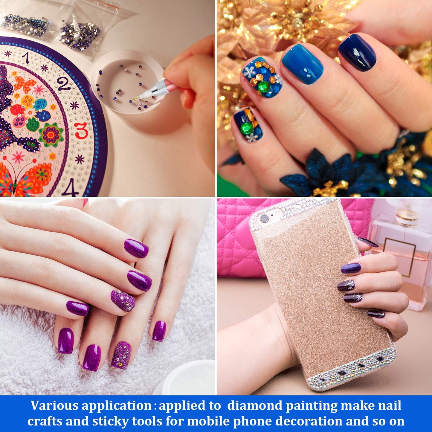 Outus 6 LED Rhinestone Point Drill Pens with Light 5D Painting Tool 15 Spare Pen Heads 20 Glue Painting Clay for DIY Nail Art