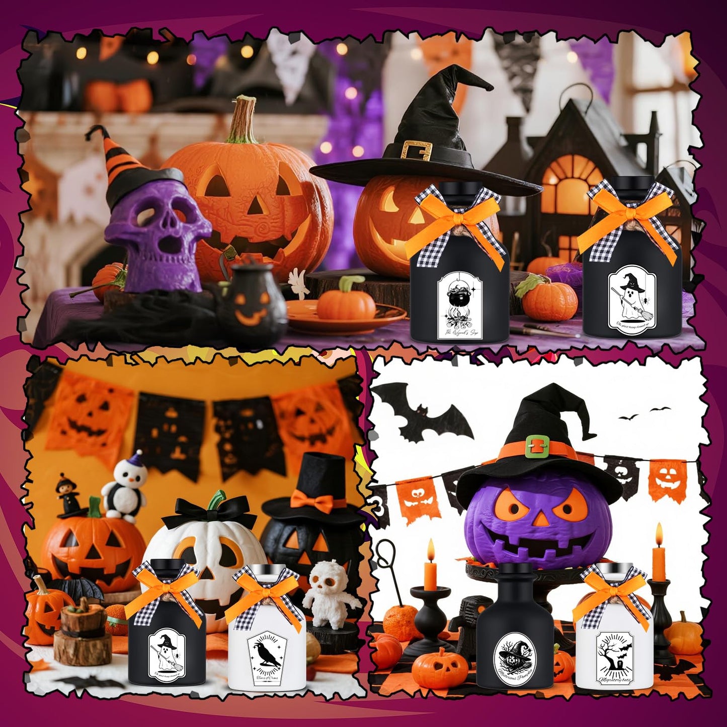Acellegic 6 Pcs Potion Bottles Halloween Decoration Ceramic Apothecary Bottles Potion Jars with 6 Styles Scary Stickers Halloween Decorations for Tiered Tray Home Table Party Decoration