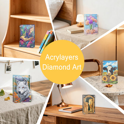Ginfonr DIY Acrylayers Diamond Art Painting Kit for Adults, Dinosaurs 4-Layer Acrylic Magnetic Diamond Painting Stand Up Tabletop Decor with Dynamic Depth Effect, Home/Office Craft Gift 4x6 inch