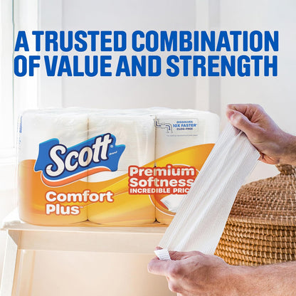 Scott ComfortPlus Toilet Paper - 48 Triple Rolls | 231 Sheets Each | Septic-Safe 1-Ply Tissue