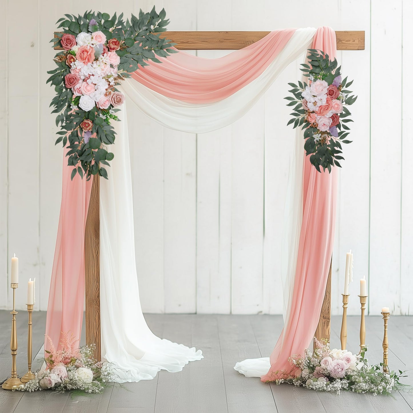 Xiomot Wedding Arch Flowers and Drape Kit (Pack of 4), 2pcs Hanging Flower Arrangement Ivory & Blush Draping Fabric Arch Decorations for Wedding Ceremony Reception