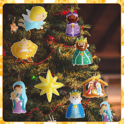 BBTO 15 Piece Christmas Diamond Art Keychains & Ornaments - Nativity Scene Kits for Xmas DIY Crafts