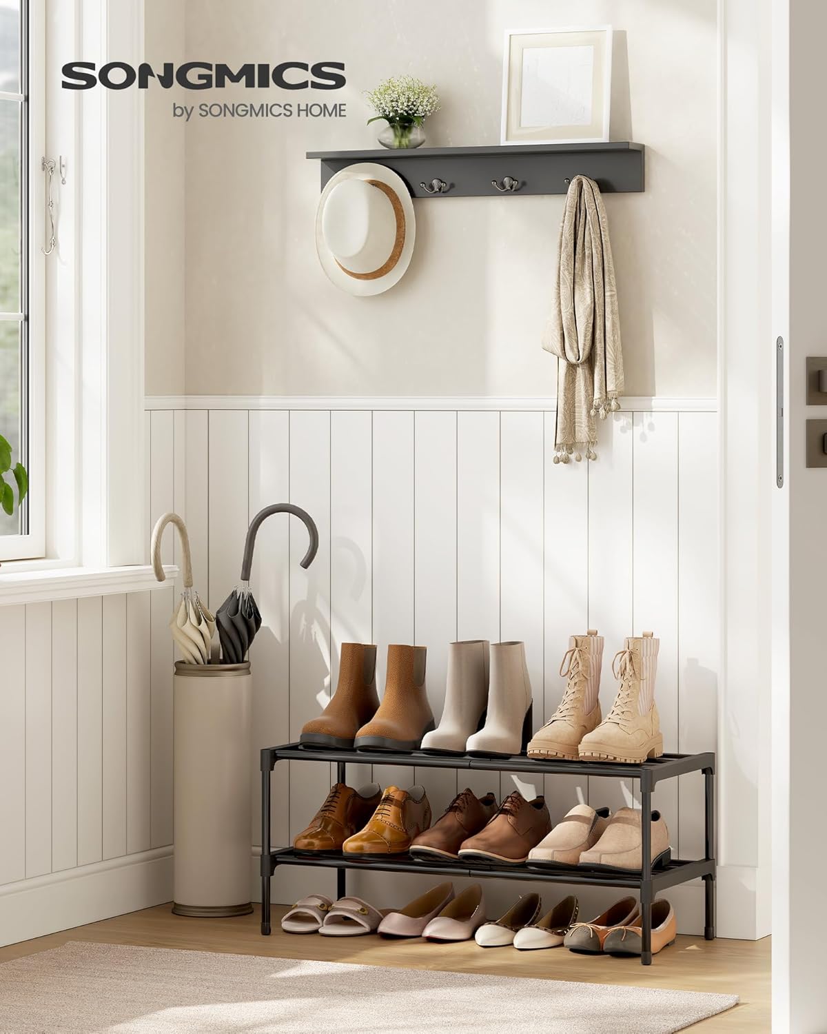 2-Tier Closet, 11.8 24.5 12.2 Inches, ULSA122BH01 SONGMICS Shoe Rack for Compact Metal Shoe Organizer Shelf