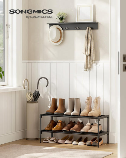 2-Tier Closet, 11.8 24.5 12.2 Inches, ULSA122BH01 SONGMICS Shoe Rack for Compact Metal Shoe Organizer Shelf