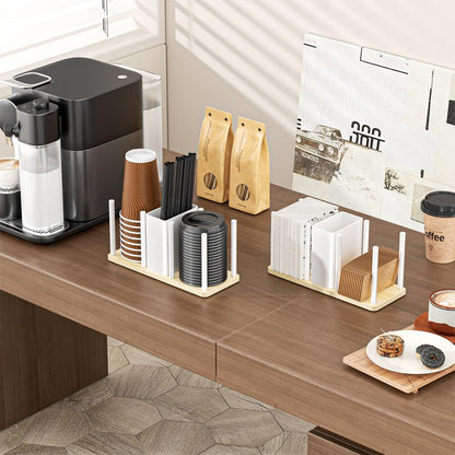 XILIMEN Cup and Lid Holder with Straw Organizer, 3 Compartment Coffee Cup Holder Organizer, Coffee Cup Dispenser for Coffees Station Home Countertop, for Disposable Paper & Plastic Cups, White