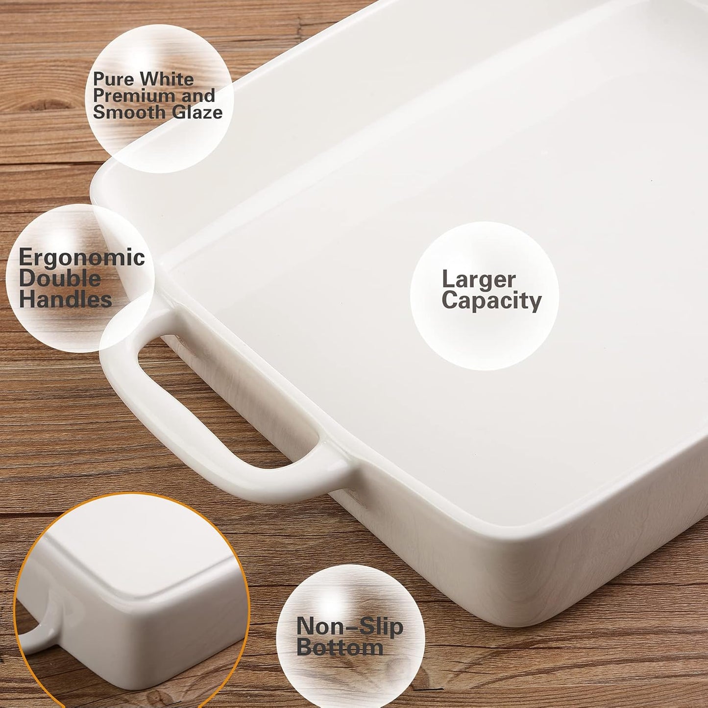 9 x 13 Ceramic Baking Dish by [Brand Name] - Large Lasagna Pan with Double Handles for Easy Cooking - White