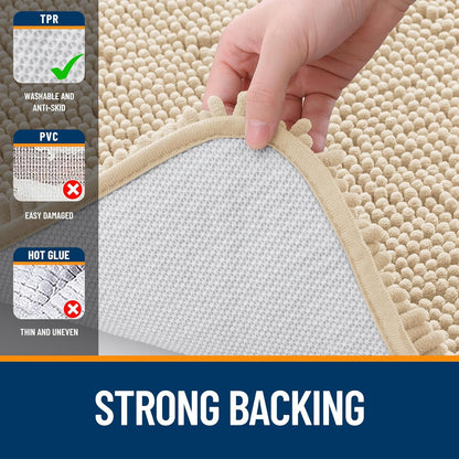 OLANLY Bathroom Rugs - Extra Soft Chenille Bath Mats with Rubber Backing | 44x24 Inches, Quick Dry, Beige