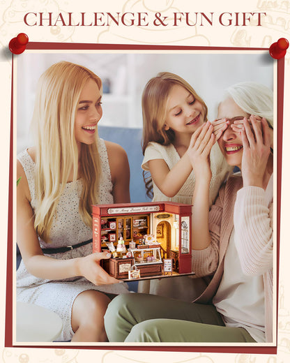 Rolife DIY Miniature House Kit Bundle - French Desset Shop & Edwardian Tea Room Booknook Kit 3D Wooden Puzzles Gift for Adults