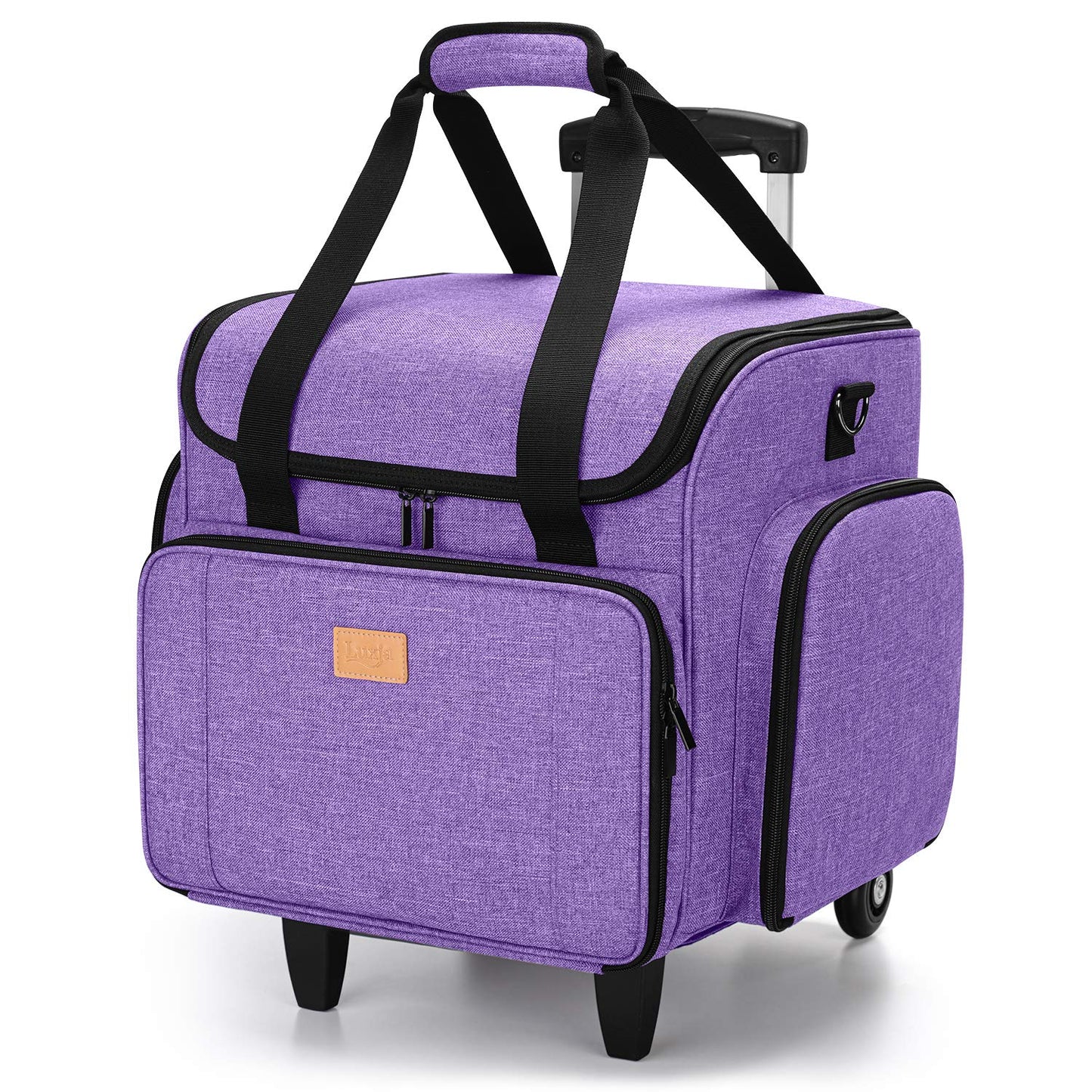 LUXJA Sewing Machine Case with Detachable Dolly, Sewing Machine Tote with Removable Bottom Pad (Patent Design), Purple