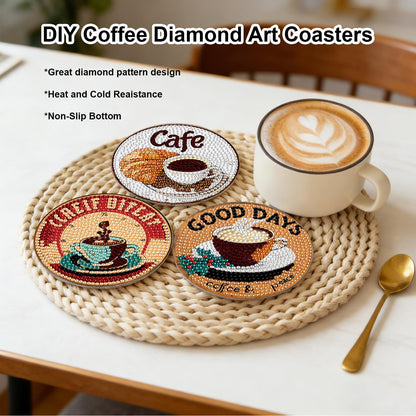 8 Pcs Coffee Diamond Art Coasters Kits with Holder, DIY Diamond Painting Coasters for Adults and Beginners, Small Diamond Art Kit Craft Supplies with Non-Slip Cork Base for Home Decor Gift 4.02inch