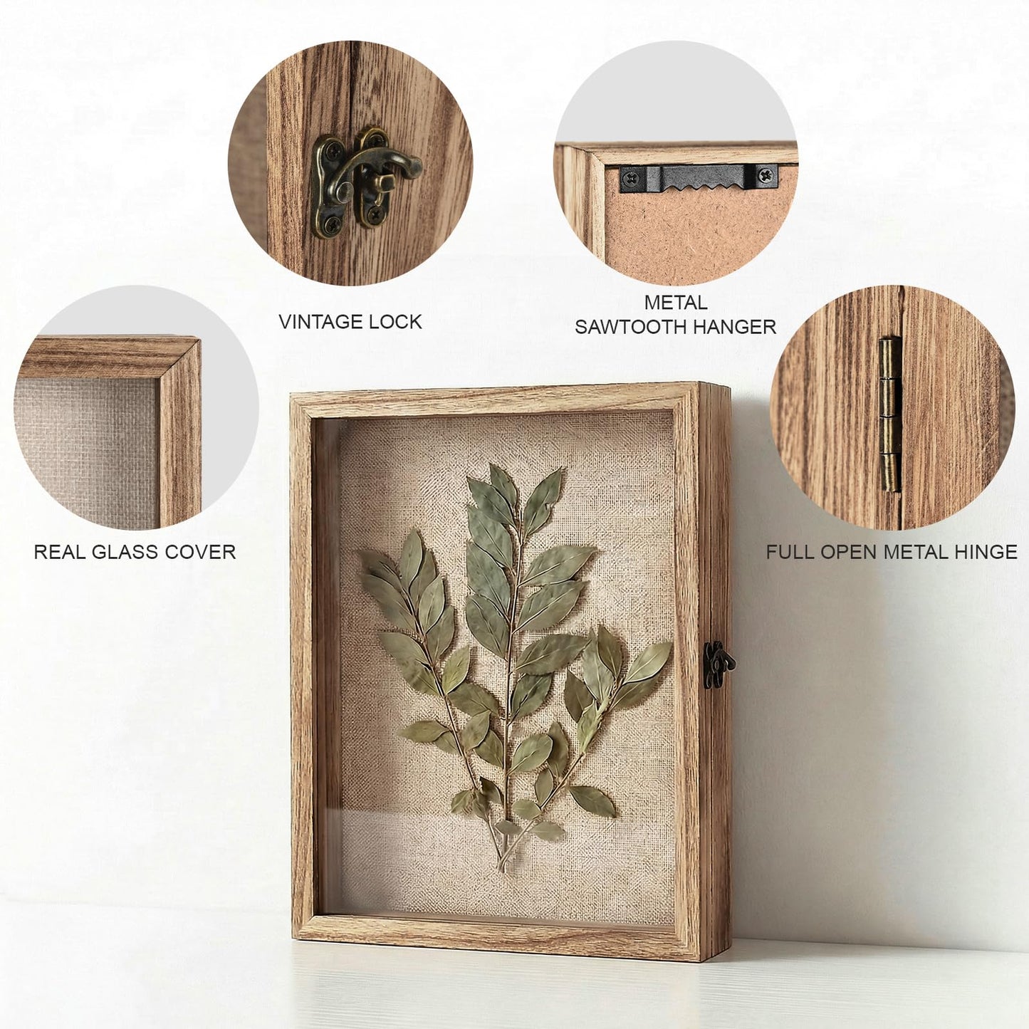 Shadow Box Frame11×14 Display Case with Linen Back, Real Glass Window Door with Hinge, Memorabilia Medals Wedding Bouquet Collections Picture Frame Memory Box for Keepsakes